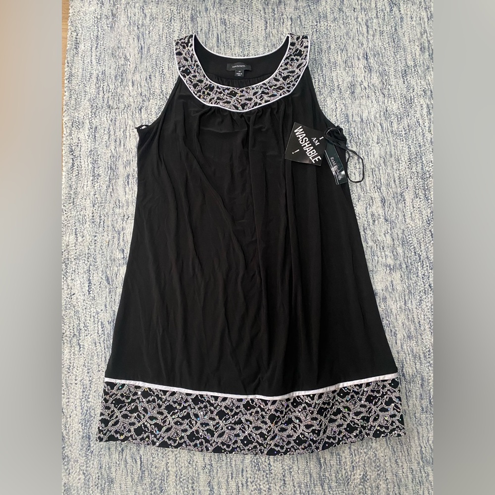 R&M Richards Black NWT Sleeveless Preppy Dress Glitter Embroidered Size 14